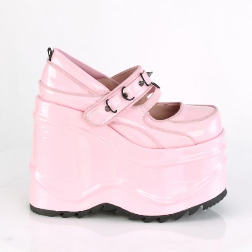 Product image of Demonia WAVE-48 Baby Pink Holographic Patent 6 inch (15.2 cm) Wedge Platform Maryjane