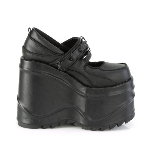 Product image of Demonia WAVE-48 Black Vegan Faux Leather 6 inch (15.2 cm) Wedge Platform Maryjane