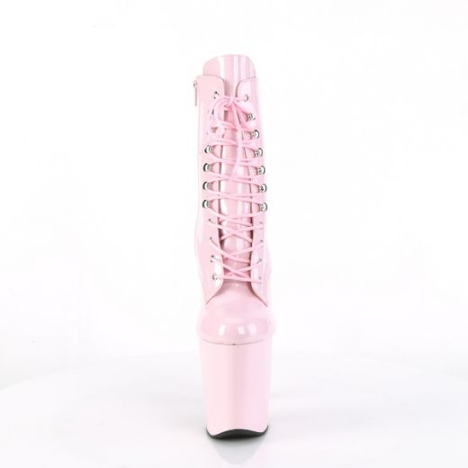Product image of Pleaser XTREME-1020 Baby Pink Patent/Baby Pink 8 inch (20 cm) Heel 4 inch (10 cm) Platform Lace-Up Front Ankle Boot Side Zip