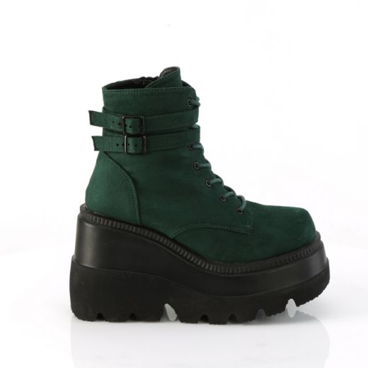 Product image of Demonia SHAKER-52 Emerald Vegan Suede 4 1/2 Inch Wedge PF Ankle Boot Side Zip
