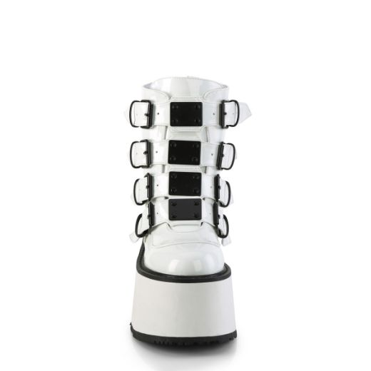 Product image of Demonia DAMNED-105 Wht Holo Pat 3 1/2 Inch PF Ankle Bootw/ 4 Buckle Straps Back MetalZip