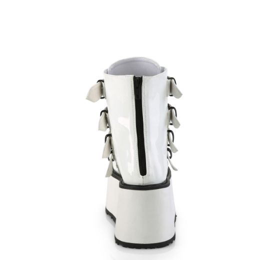 Product image of Demonia DAMNED-105 Wht Holo Pat 3 1/2 Inch PF Ankle Bootw/ 4 Buckle Straps Back MetalZip
