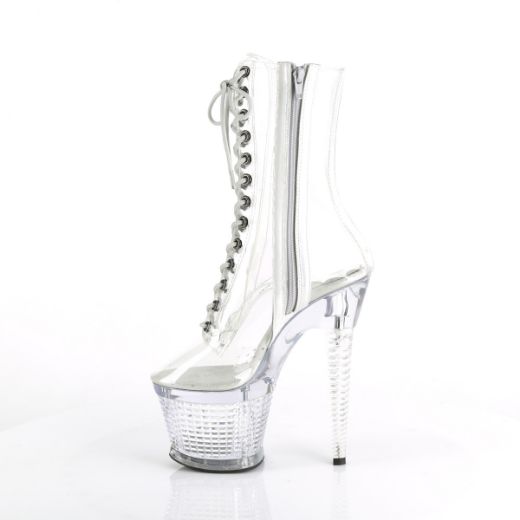 Product image of Pleaser SPECTATOR-1040C Clr/Clr 7 Inch Heel 3 Inch Textured PF Lace-Up Front Ankle Boot Side Zip