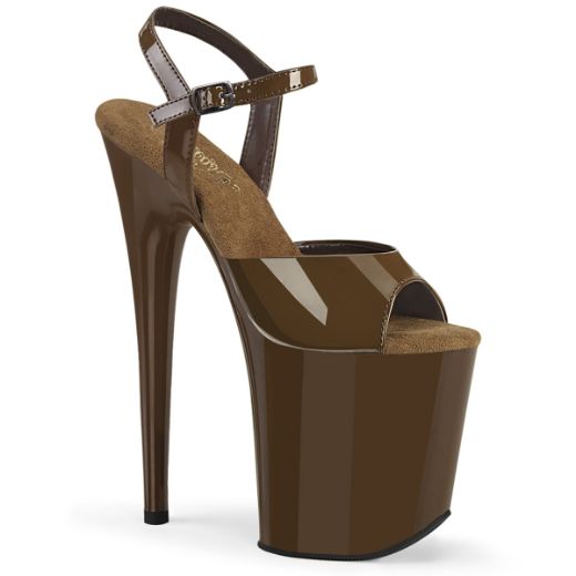 Product image of Pleaser FLAMINGO-809 Mocha Pat/Mocha 8 Inch Heel 4 Inch PF Ankle Strap Sandal