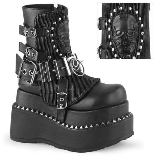 Product image of Demonia BEAR-150 Blk Vegan Leather 4 1/2 Inch Tiered PF Lace-Up Ankle Boot Side Zip