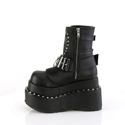 Product image of Demonia BEAR-150 Blk Vegan Leather 4 1/2 Inch Tiered PF Lace-Up Ankle Boot Side Zip