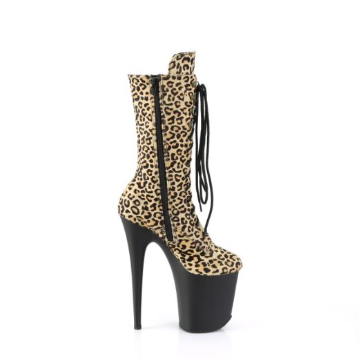 Product image of Pleaser FLAMINGO-1050LP Leopard Print Pony Hair/Blk Matte 8 Inch Heel 4 Inch PF Lace-Up Front Mid Calf Boot Side Zip