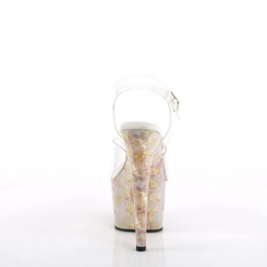 Product image of Pleaser ADORE-708MB Clr/Blush-Gold Marble 7 Inch Heel 2 3/4 Inch PF Ankle Strap Sandal