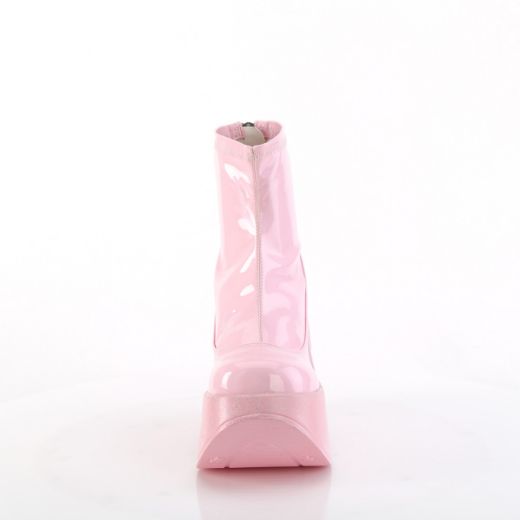 Product image of Demonia DYNAMITE-100 B. Pink Stretch Holo 5 Inch Star Cutout Platform Wedge Ankle Boot Back Zip