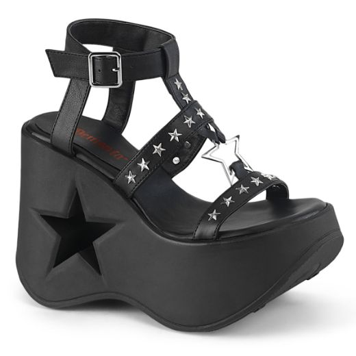 Product image of Demonia DYNAMITE-12 Blk Vegan Leather 5 Inch Star Cutout PF Wedge Wrap Around Ankle Strap Sandal