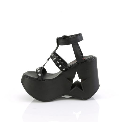 Product image of Demonia DYNAMITE-12 Blk Vegan Leather 5 Inch Star Cutout PF Wedge Wrap Around Ankle Strap Sandal