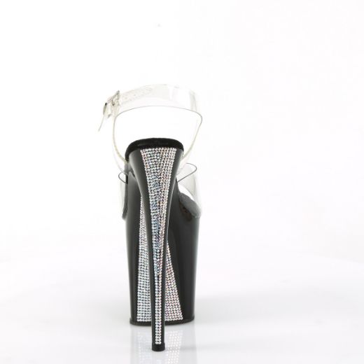 Product image of Pleaser FLAMINGO-808CRS-2 Clr/Blk-Slv RS 8 Inch Heel 4 Inch PF Ankle Strap Sandal