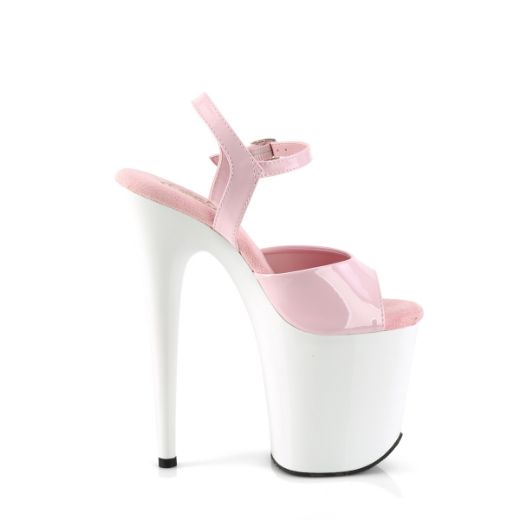 Product image of Pleaser FLAMINGO-809 B. Pink Pat/Wht 8 Inch Heel 4 Inch PF Ankle Strap Sandal