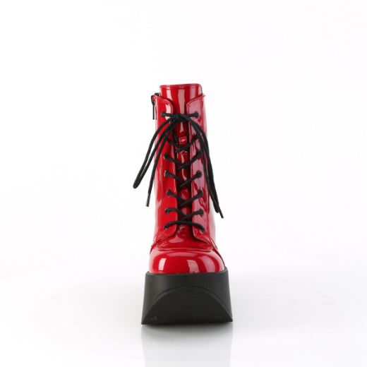 Product image of Demonia DYNAMITE-106 Red Pat 5 Inch Star Cutout PF Wedge Lace-Up Ankle Boot Inside Zip