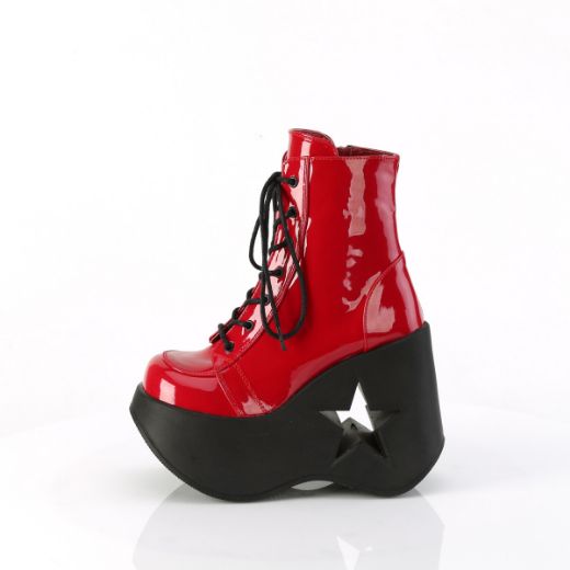 Product image of Demonia DYNAMITE-106 Red Pat 5 Inch Star Cutout PF Wedge Lace-Up Ankle Boot Inside Zip