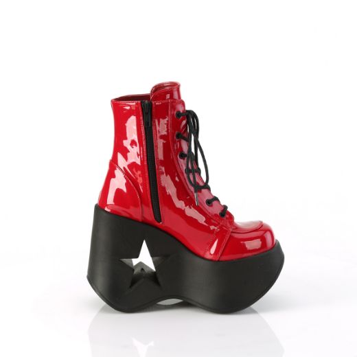 Product image of Demonia DYNAMITE-106 Red Pat 5 Inch Star Cutout PF Wedge Lace-Up Ankle Boot Inside Zip