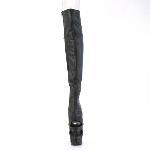 Product image of Pleaser RAPTURE-3019 Blk Faux Leather/Blk Matte 8 Inch Finger Bone Heel 4 Inch Skull PF Over-the-Knee Boot