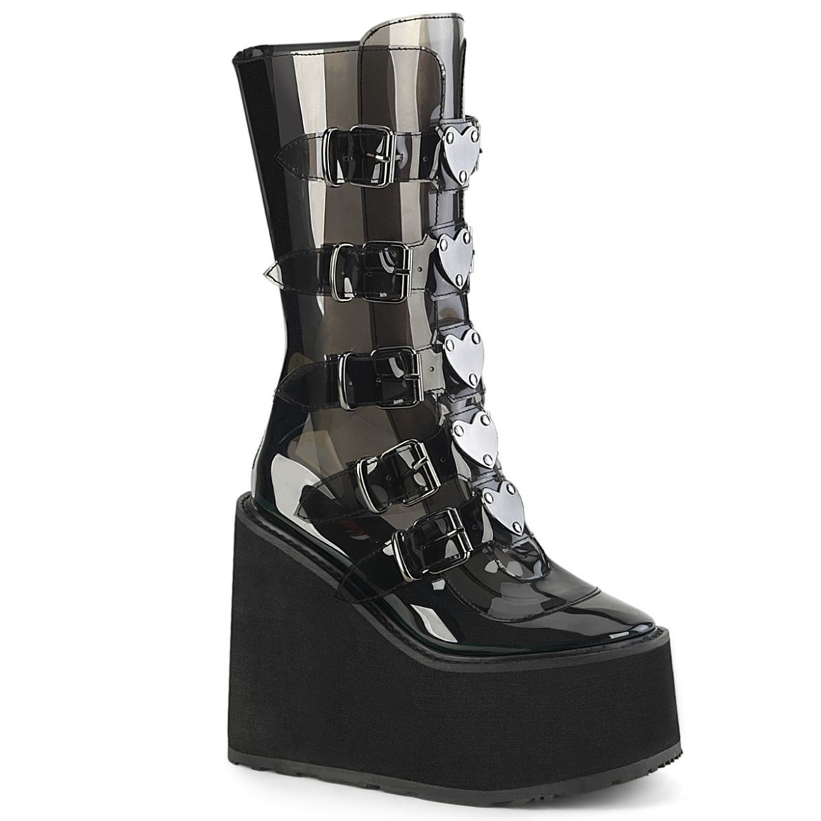 Product image of Demonia SWING-230C Smoke TPU 5 1/2 Inch PF Mid-Calf Boot w/5 Buckle Straps Back Metal Zip
