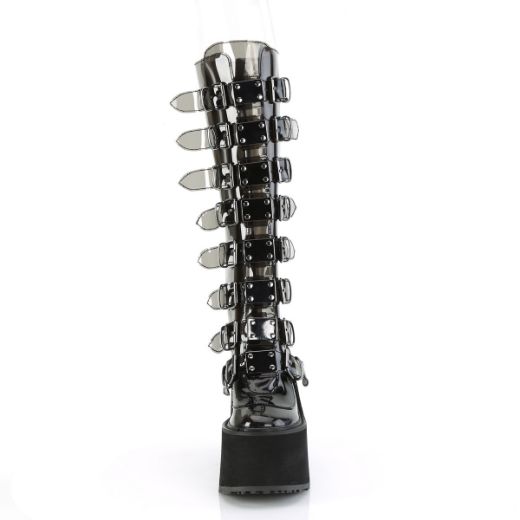 Product image of Demonia SWING-815C Smoke TPU 5 1/2 Inch PF Knee High Boot w/ 8 Buckle Straps Back Metal Zip