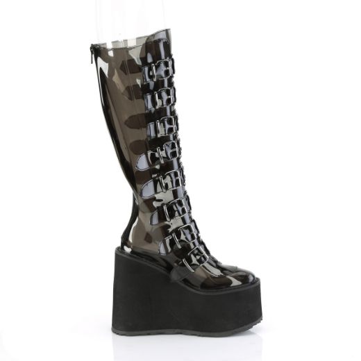 Product image of Demonia SWING-815C Smoke TPU 5 1/2 Inch PF Knee High Boot w/ 8 Buckle Straps Back Metal Zip