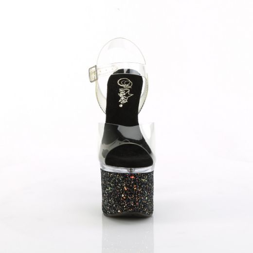 Product image of Pleaser ESTEEM-708LG Clr/Clr-Blk Multi Glitter 7 Inch Heel 3 Inch PF Ankle Strap Sandal