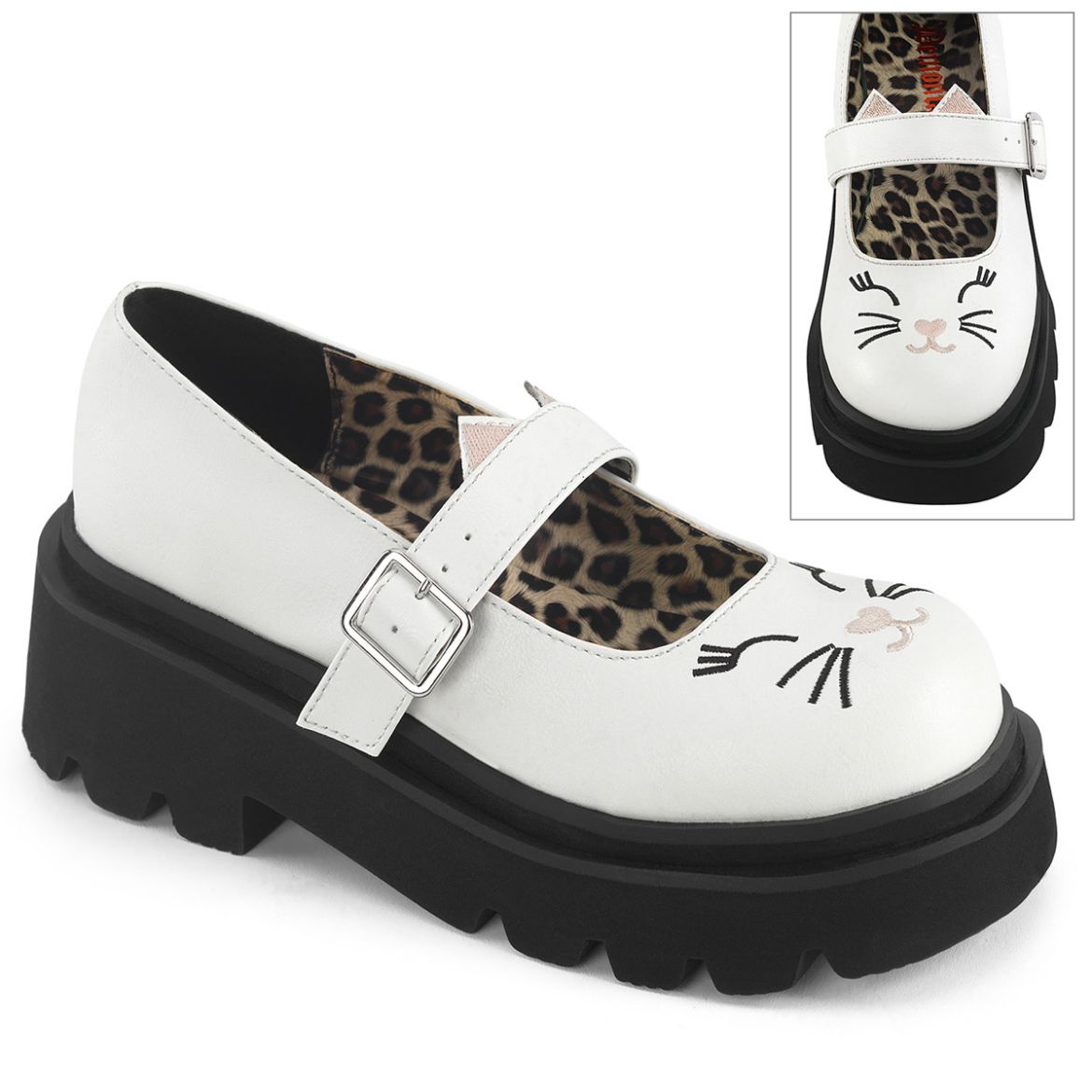 Product image of Demonia RENEGADE-56 Wht Vegan Leather 2 1/2 Inch Tiered Platform Maryjane