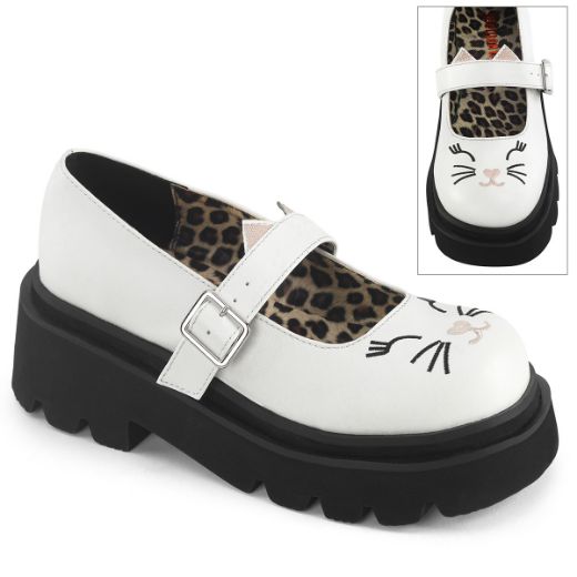 Product image of Demonia RENEGADE-56 Wht Vegan Leather 2 1/2 Inch Tiered Platform Maryjane