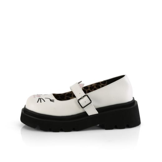 Product image of Demonia RENEGADE-56 Wht Vegan Leather 2 1/2 Inch Tiered Platform Maryjane
