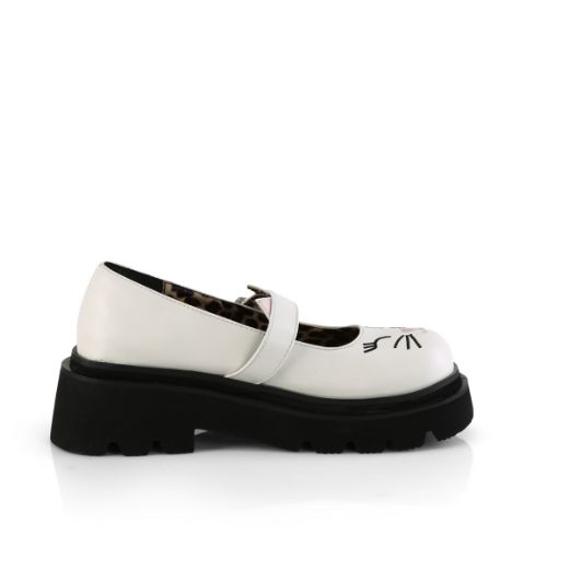 Product image of Demonia RENEGADE-56 Wht Vegan Leather 2 1/2 Inch Tiered Platform Maryjane