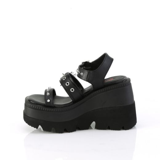 Product image of Demonia SHAKER-13 Blk Vegan Leather 4 1/2 Inch Wedge PF Ankle Strap Sandal