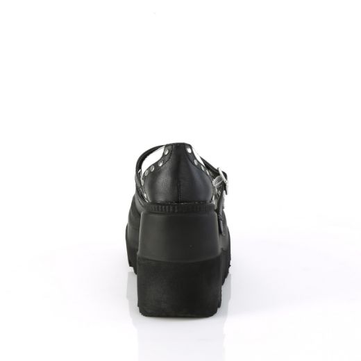 Product image of Demonia SHAKER-27 Blk-Wht Vegan Leather 4 1/2 Inch Wedge PF Double Strap Maryjane