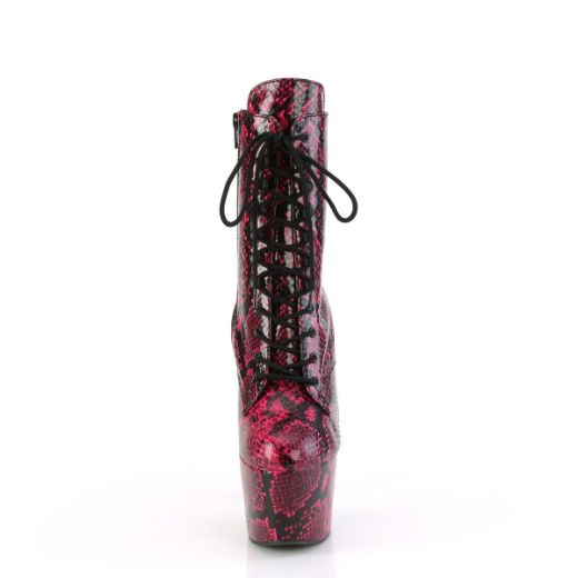 Product image of Pleaser ADORE-1020SPWR H. Pink Snake Print/H. Pink Snake Print 7 Inch Heel 2 3/4 Inch PF Lace-Up Mid Calf Boot Side Zip