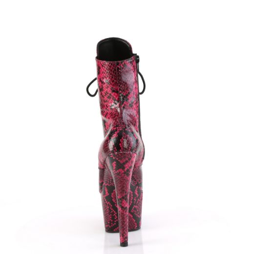 Product image of Pleaser ADORE-1020SPWR H. Pink Snake Print/H. Pink Snake Print 7 Inch Heel 2 3/4 Inch PF Lace-Up Mid Calf Boot Side Zip