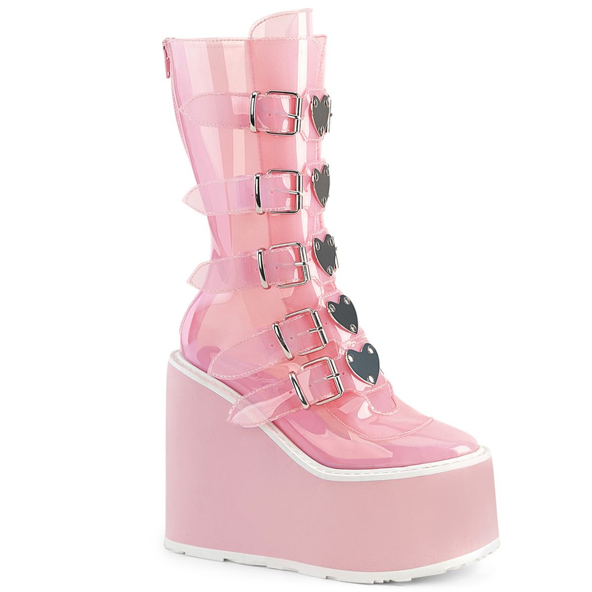 Product image of Demonia SWING-230C B. Pink TPU 5 1/2 Inch PF Mid-Calf Boot w/5 Buckle Straps Back Metal Zip