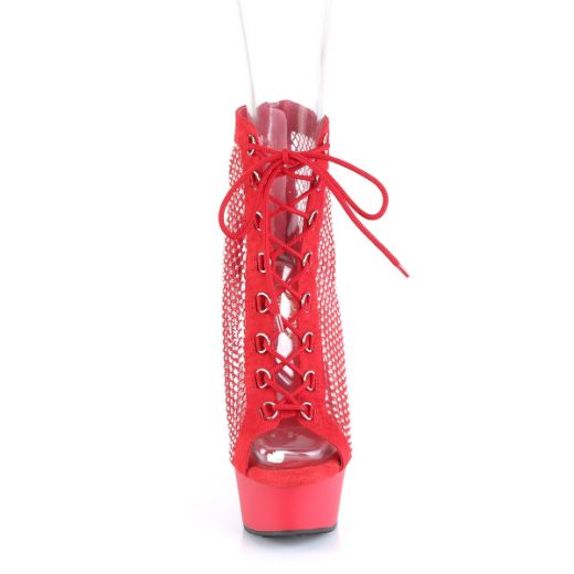 Product image of Pleaser DELIGHT-600-33RM Red Faux Suede-RS Mesh/Red Matte 6 Inch Heel 1 3/4 Inch PF Lace-Up Peep Toe Ankle Boot Back Zip