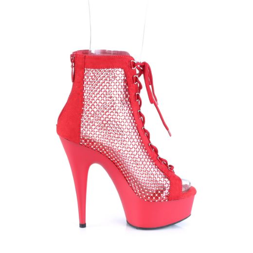 Product image of Pleaser DELIGHT-600-33RM Red Faux Suede-RS Mesh/Red Matte 6 Inch Heel 1 3/4 Inch PF Lace-Up Peep Toe Ankle Boot Back Zip