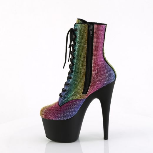 Product image of Pleaser ADORE-1020RS Rainbow RS/Blk Matte 7 Inch Heel  2 3/4 Inch PF RS Embellished Ankle Boot Side Zip