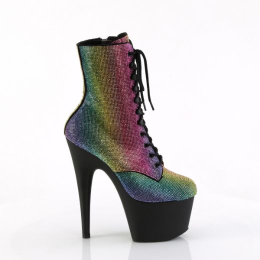 Product image of Pleaser ADORE-1020RS Rainbow RS/Blk Matte 7 Inch Heel  2 3/4 Inch PF RS Embellished Ankle Boot Side Zip