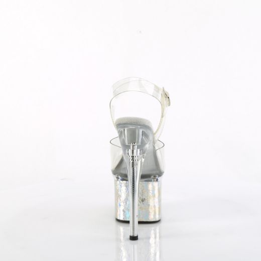 Product image of Pleaser ESTEEM-708CK Clr/Clr-Slv Holo Crackle 7 Inch Heel 3 Inch PF Ankle Strap Sandal