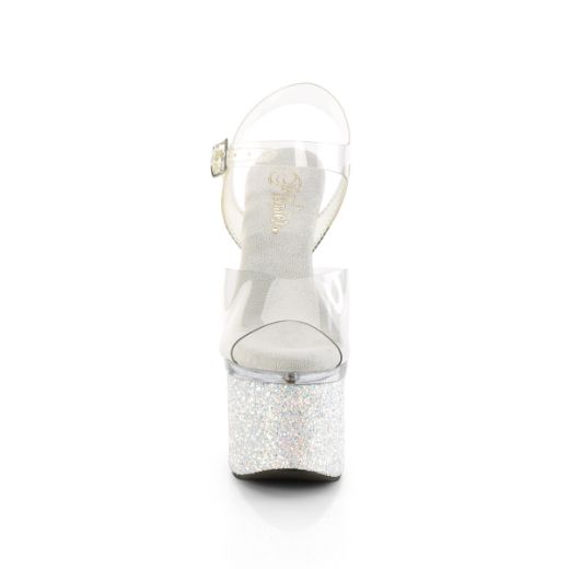 Product image of Pleaser ESTEEM-708LG Clr/Clr-Wht Multi Glitter 7 Inch Heel 3 Inch PF Ankle Strap Sandal