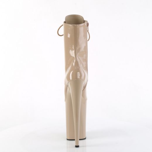 Product image of Pleaser INFINITY-1020 Nude Pat/Nude 9 Inch Heel 5 1/4 Inch PF Lace-Up Front Ankle Boot Side Zip