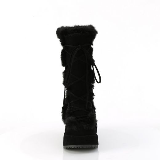 Product image of Demonia CUBBY-311 Blk Vegan Suede 2 3/4 Inch Platform Lace-Up Mid-Calf Boot Side Zip