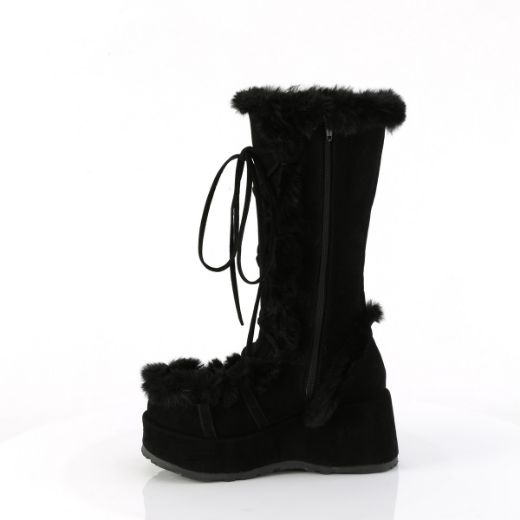 Product image of Demonia CUBBY-311 Blk Vegan Suede 2 3/4 Inch Platform Lace-Up Mid-Calf Boot Side Zip