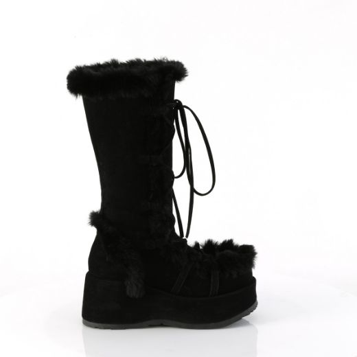 Product image of Demonia CUBBY-311 Blk Vegan Suede 2 3/4 Inch Platform Lace-Up Mid-Calf Boot Side Zip