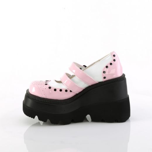 Product image of Demonia SHAKER-27 B. Pink-Wht Patent 4 1/2 Inch Wedge PF Double Strap Maryjane