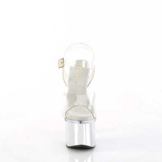 Product image of Pleaser ESTEEM-708 Clr/Clr-Slv Chrome 7 Inch Heel 3 Inch PF Ankle Strap Sandal