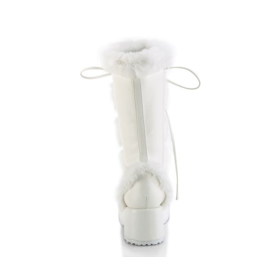 Product image of Demonia CUBBY-311 Wht Vegan Leather 2 3/4 Inch Platform Lace-Up Mid-Calf Boot Side Zip