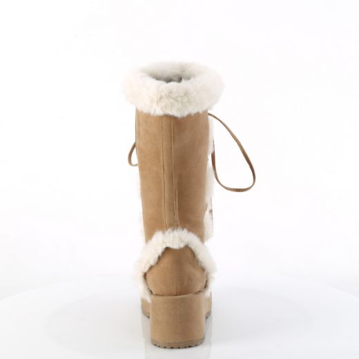Product image of Demonia CUBBY-311 Camel Vegan Suede 2 3/4 Inch Platform Lace-Up Mid-Calf Boot Side Zip