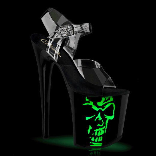 Product image of Pleaser FLAMINGO-808NLSK Clr/Blk-Multi 8 Inch Heel 4 Inch PF LED Illuminated Ankle Strap Sandal