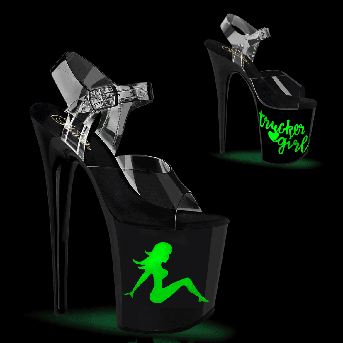 Product image of Pleaser FLAMINGO-808NLTG Clr/Blk-Multi 8 Inch Heel 4 Inch PF LED Illuminated Ankle Strap Sandal